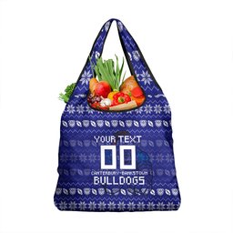 Personalized Canterbury Bulldogs Christmas Grocery Bag Australian Rugby Fans - Pixelated Ugly Xmas Pattern Mascot Santa