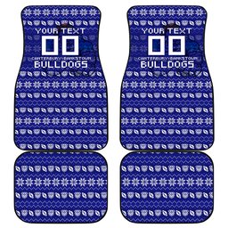 Personalized Canterbury Bulldogs Christmas Car Mats Australian Rugby Fans - Pixelated Ugly Xmas Pattern Mascot Santa