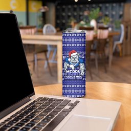 Personalized Canterbury Bulldogs Christmas Skinny Tumbler Australian Rugby Fans - Pixelated Ugly Xmas Pattern Mascot Santa