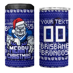 Personalized Canterbury Bulldogs Christmas 4 in 1 Can Cooler Tumbler Australian Rugby Fans - Pixelated Ugly Xmas Pattern Mascot Santa