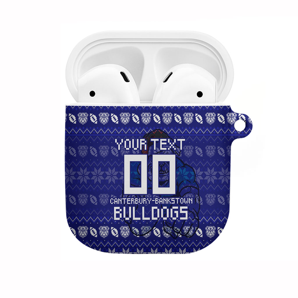 Personalized Canterbury Bulldogs Christmas AirPods Case Australian Rugby Fans - Pixelated Ugly Xmas Pattern Mascot Santa