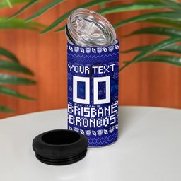 Personalized Canterbury Bulldogs Christmas 4 in 1 Can Cooler Tumbler Australian Rugby Fans - Pixelated Ugly Xmas Pattern Mascot Santa