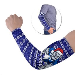 Personalized Canterbury Bulldogs Christmas Arm Sleeves Australian Rugby Fans - Pixelated Ugly Xmas Pattern Mascot Santa