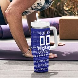 Personalized Canterbury Bulldogs Christmas Tumbler With Handle Australian Rugby Fans - Pixelated Ugly Xmas Pattern Mascot Santa