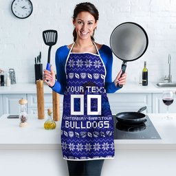 Personalized Canterbury Bulldogs Christmas Apron Australian Rugby Fans - Pixelated Ugly Xmas Pattern Mascot Santa
