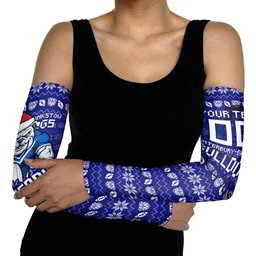 Personalized Canterbury Bulldogs Christmas Arm Sleeves Australian Rugby Fans - Pixelated Ugly Xmas Pattern Mascot Santa