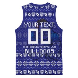 Personalized Canterbury Bulldogs Christmas Basketball Jersey Australian Rugby Fans - Pixelated Ugly Xmas Pattern Mascot Santa