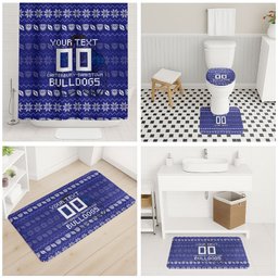 Personalized Canterbury Bulldogs Christmas Bathroom Set Australian Rugby Fans - Pixelated Ugly Xmas Pattern Mascot Santa