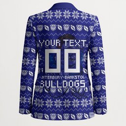 Personalized Canterbury Bulldogs Christmas Blazer Australian Rugby Fans - Pixelated Ugly Xmas Pattern Mascot Santa
