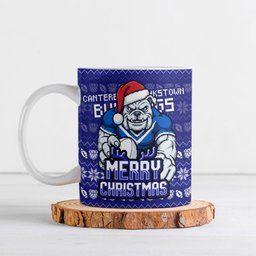 Personalized Canterbury Bulldogs Christmas Ceramic Mug Australian Rugby Fans - Pixelated Ugly Xmas Pattern Mascot Santa