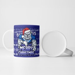 Personalized Canterbury Bulldogs Christmas Ceramic Mug Australian Rugby Fans - Pixelated Ugly Xmas Pattern Mascot Santa