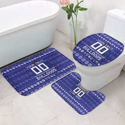Personalized Canterbury Bulldogs Christmas Bathroom Set Australian Rugby Fans - Pixelated Ugly Xmas Pattern Mascot Santa