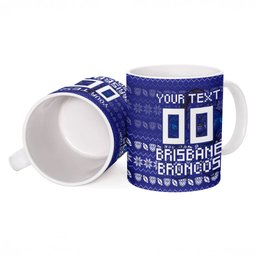 Personalized Canterbury Bulldogs Christmas Ceramic Mug Australian Rugby Fans - Pixelated Ugly Xmas Pattern Mascot Santa