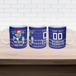 Personalized Canterbury Bulldogs Christmas Ceramic Mug Australian Rugby Fans - Pixelated Ugly Xmas Pattern Mascot Santa