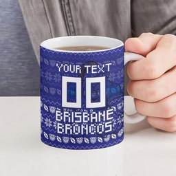 Personalized Canterbury Bulldogs Christmas Ceramic Mug Australian Rugby Fans - Pixelated Ugly Xmas Pattern Mascot Santa