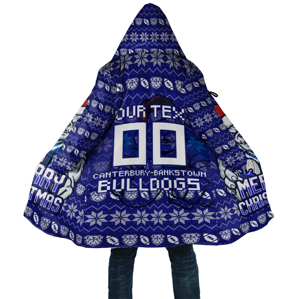 Personalized Canterbury Bulldogs Christmas Cloak Australian Rugby Fans - Pixelated Ugly Xmas Pattern Mascot Santa