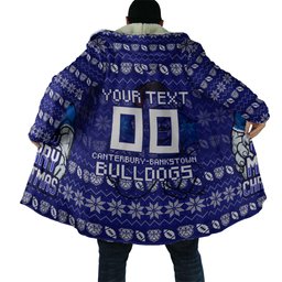 Personalized Canterbury Bulldogs Christmas Cloak Australian Rugby Fans - Pixelated Ugly Xmas Pattern Mascot Santa