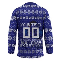 Personalized Canterbury Bulldogs Christmas Hockey Jersey Australian Rugby Fans - Pixelated Ugly Xmas Pattern Mascot Santa