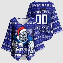 Personalized Canterbury Bulldogs Christmas Kimono Sleeve Blouse Australian Rugby Fans - Pixelated Ugly Xmas Pattern Mascot Santa