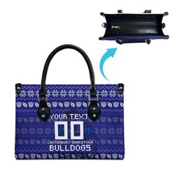 Personalized Canterbury Bulldogs Christmas Leather Bag Australian Rugby Fans - Pixelated Ugly Xmas Pattern Mascot Santa