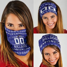 Personalized Canterbury Bulldogs Christmas Neck Gaiter Australian Rugby Fans - Pixelated Ugly Xmas Pattern Mascot Santa