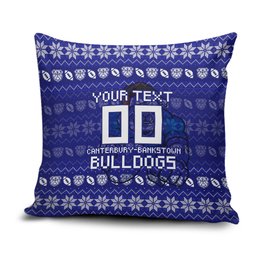 Personalized Canterbury Bulldogs Christmas Pillow Cover Australian Rugby Fans - Pixelated Ugly Xmas Pattern Mascot Santa