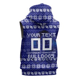 Personalized Canterbury Bulldogs Christmas Sleeveless Zip Hoodie Australian Rugby Fans - Pixelated Ugly Xmas Pattern Mascot Santa