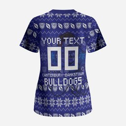 Personalized Canterbury Bulldogs Christmas Scrub Top Australian Rugby Fans - Pixelated Ugly Xmas Pattern Mascot Santa