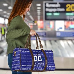 Personalized Canterbury Bulldogs Christmas Travel Bag Australian Rugby Fans - Pixelated Ugly Xmas Pattern Mascot Santa