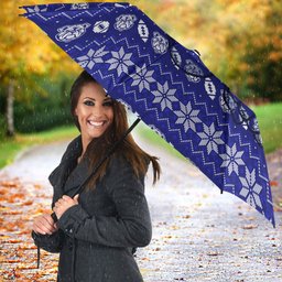 Personalized Canterbury Bulldogs Christmas Umbrella Australian Rugby Fans - Pixelated Ugly Xmas Pattern Mascot Santa