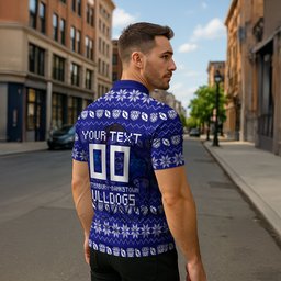 Personalized Canterbury Bulldogs Christmas Zipper Polo Shirt Australian Rugby Fans - Pixelated Ugly Xmas Pattern Mascot Santa