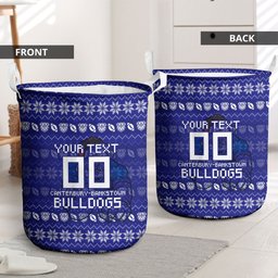 Personalized Canterbury Bulldogs Christmas Laundry Basket Australian Rugby Fans - Pixelated Ugly Xmas Pattern Mascot Santa
