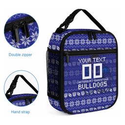 Personalized Canterbury Bulldogs Christmas Lunch Bag Australian Rugby Fans - Pixelated Ugly Xmas Pattern Mascot Santa
