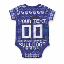 Personalized Canterbury Bulldogs Christmas Baby Onesie Australian Rugby Fans - Pixelated Ugly Xmas Pattern Mascot Santa
