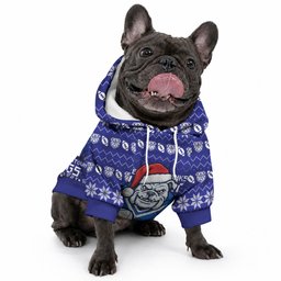 Personalized Canterbury Bulldogs Christmas Pet Hoodie Australian Rugby Fans - Pixelated Ugly Xmas Pattern Mascot Santa