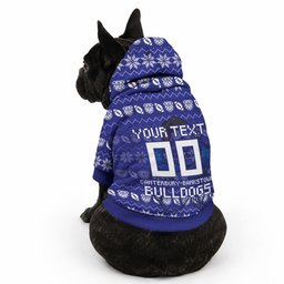 Personalized Canterbury Bulldogs Christmas Pet Hoodie Australian Rugby Fans - Pixelated Ugly Xmas Pattern Mascot Santa