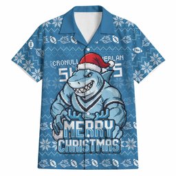 Personalized Cronulla Sharks Christmas Hawaiian Shirt Australian Rugby Fans - Pixelated Ugly Xmas Pattern Mascot Santa