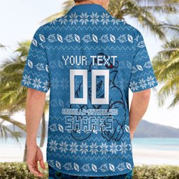 Personalized Cronulla Sharks Christmas Hawaiian Shirt Australian Rugby Fans - Pixelated Ugly Xmas Pattern Mascot Santa