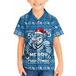 Personalized Cronulla Sharks Christmas Hawaiian Shirt Australian Rugby Fans - Pixelated Ugly Xmas Pattern Mascot Santa
