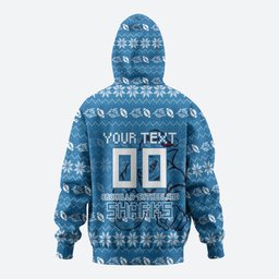 Personalized Cronulla Sharks Christmas Hoodie Australian Rugby Fans - Pixelated Ugly Xmas Pattern Mascot Santa