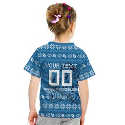Personalized Cronulla Sharks Christmas Kid T Shirt Australian Rugby Fans - Pixelated Ugly Xmas Pattern Mascot Santa