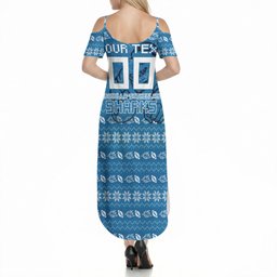 Personalized Cronulla Sharks Christmas Summer Maxi Dress Australian Rugby Fans - Pixelated Ugly Xmas Pattern Mascot Santa