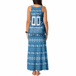 Personalized Cronulla Sharks Christmas Tank Maxi Dress Australian Rugby Fans - Pixelated Ugly Xmas Pattern Mascot Santa