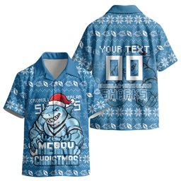 Personalized Cronulla Sharks Christmas Kid Hawaiian Shirt Australian Rugby Fans - Pixelated Ugly Xmas Pattern Mascot Santa