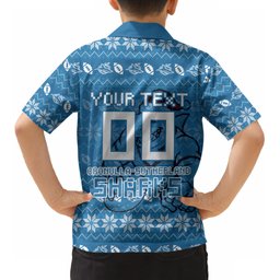 Personalized Cronulla Sharks Christmas Kid Hawaiian Shirt Australian Rugby Fans - Pixelated Ugly Xmas Pattern Mascot Santa