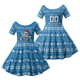 Personalized Cronulla Sharks Christmas Family Matching Summer Maxi Dress and Hawaiian Shirt Australian Rugby Fans - Pixelated Ugly Xmas Pattern Mascot Santa