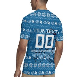 Personalized Cronulla Sharks Christmas Rugby Jersey Australian Rugby Fans - Pixelated Ugly Xmas Pattern Mascot Santa