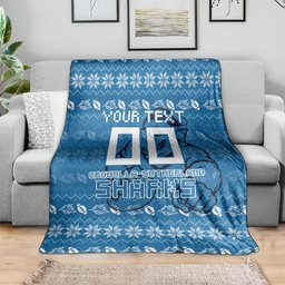 Personalized Cronulla Sharks Christmas Blanket Australian Rugby Fans - Pixelated Ugly Xmas Pattern Mascot Santa