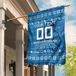 Personalized Cronulla Sharks Christmas Garden Flag Australian Rugby Fans - Pixelated Ugly Xmas Pattern Mascot Santa