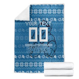 Personalized Cronulla Sharks Christmas Blanket Australian Rugby Fans - Pixelated Ugly Xmas Pattern Mascot Santa
